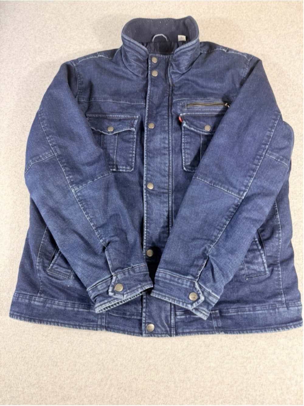 Levi's Insulated Denim Trucker Jacket Men's Large Blue Snap Front Quilted Coat